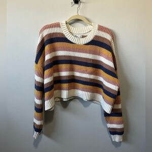 Hollister Multicolor Striped Cropped Cotton Blend Sweater